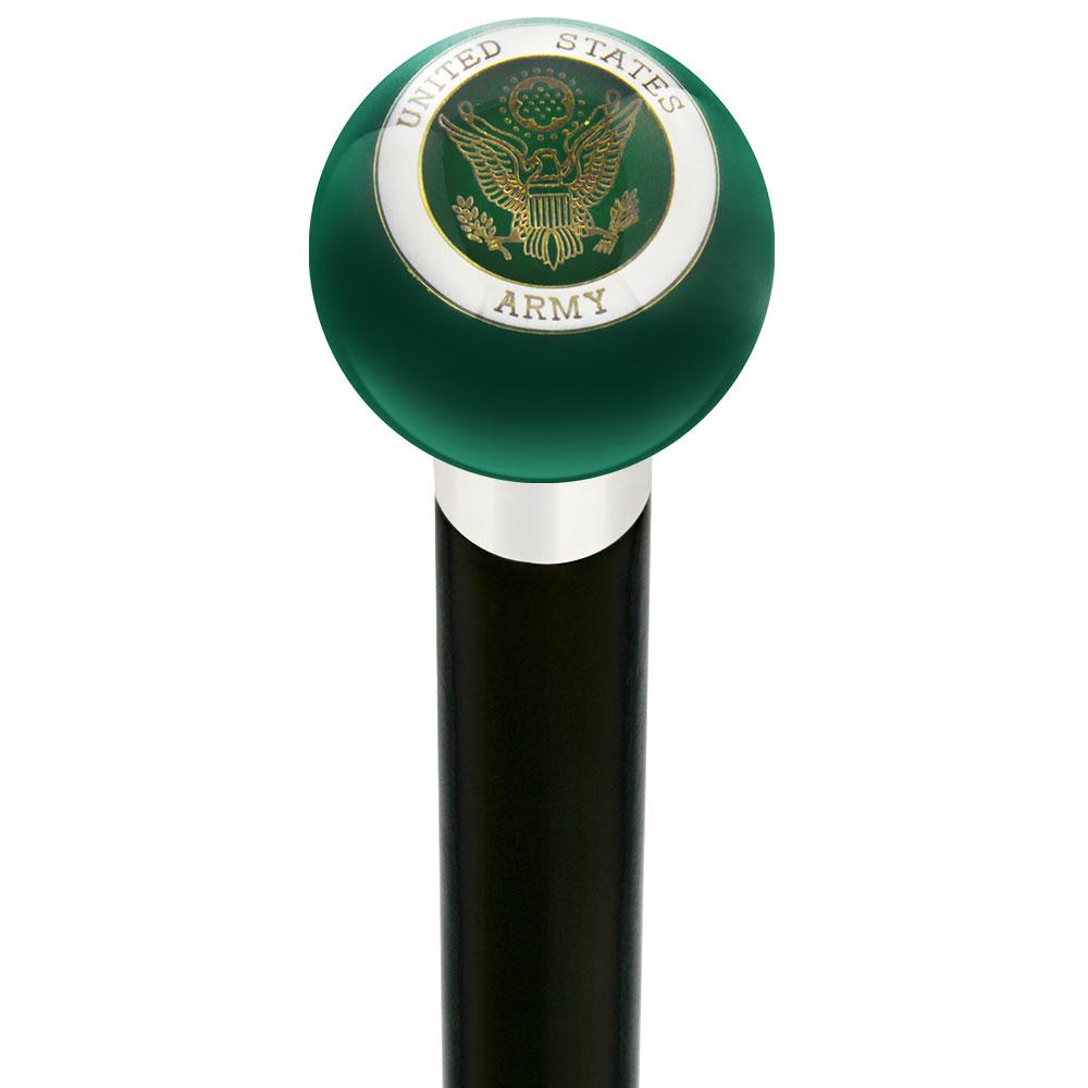 U.S. Army Green Round Knob Cane w/ Custom Wood Shaft & Collar Military Walking Canes - Tophatter Daily Deals