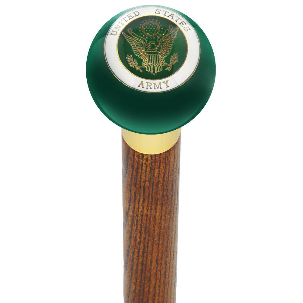 U.S. Army Green Round Knob Cane w/ Custom Wood Shaft & Collar Military Walking Canes - Tophatter Daily Deals