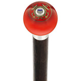 U.S. Coast Guard Red Round Knob Cane w/ Custom Wood Shaft & Collar Military Walking Canes - Tophatter Daily Deals