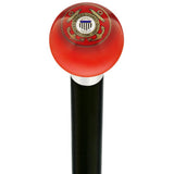 U.S. Coast Guard Red Round Knob Cane w/ Custom Wood Shaft & Collar Military Walking Canes - Tophatter Daily Deals