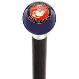 U.S. Marine Corps Dark Blue Round Knob Cane w/ Custom Wood Shaft & Collar Military Walking Canes - Tophatter Daily Deals