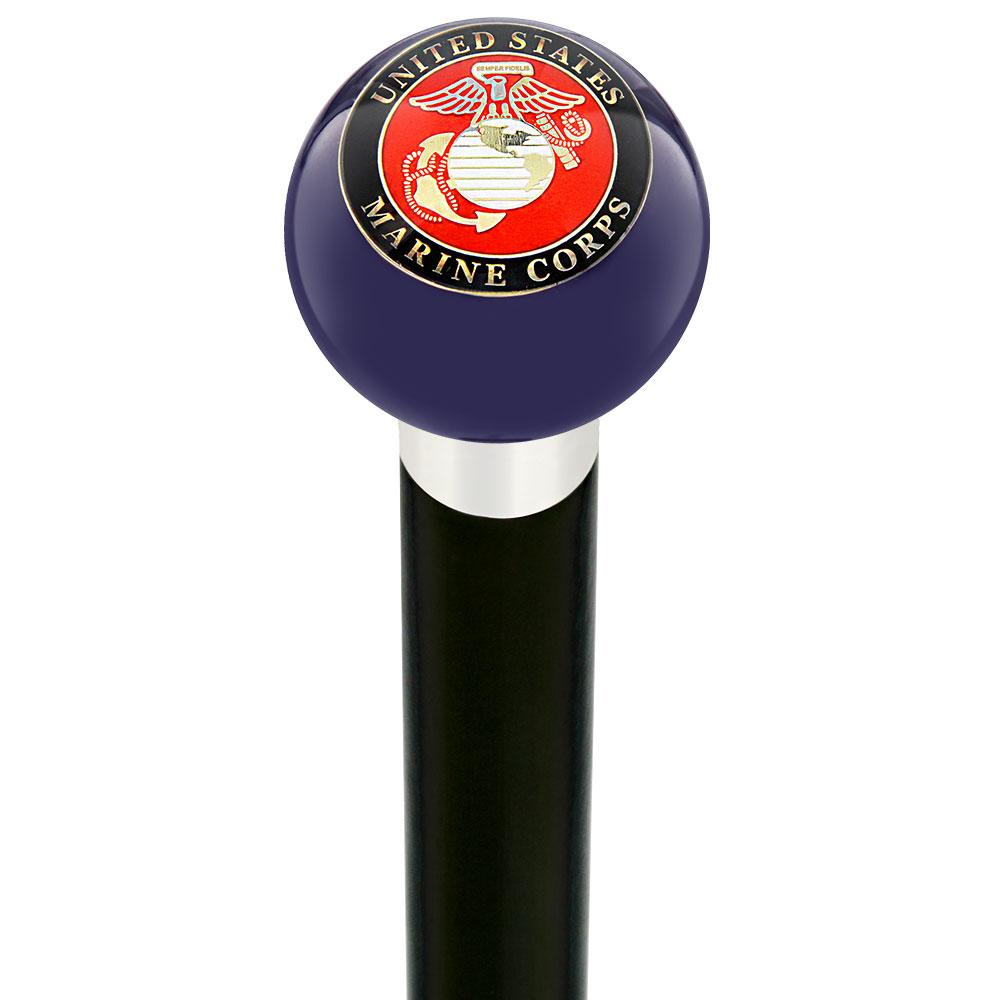 U.S. Marine Corps Dark Blue Round Knob Cane w/ Custom Wood Shaft & Collar Military Walking Canes - Tophatter Daily Deals