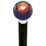 U.S. Marine Corps Dark Blue Round Knob Cane w/ Custom Wood Shaft & Collar Military Walking Canes - Tophatter Daily Deals