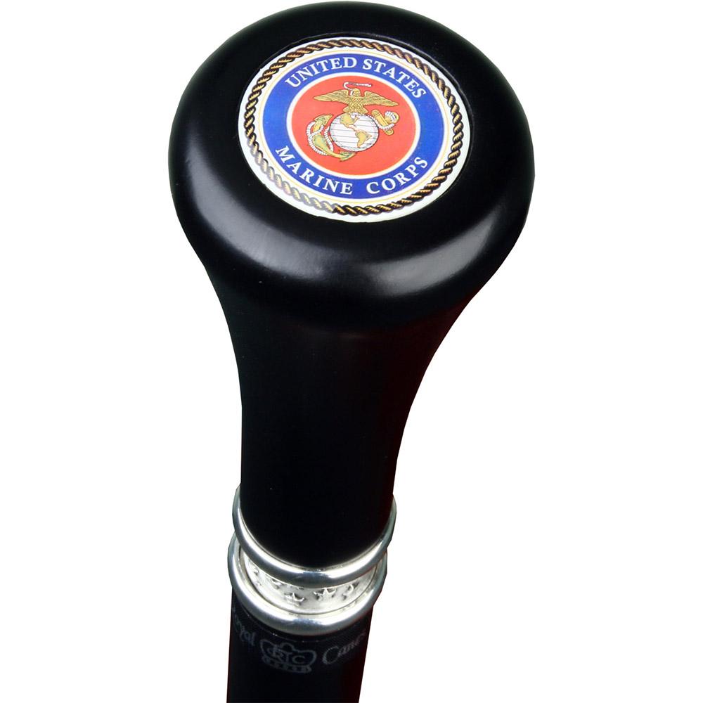 U.S. Marines Flat Top Stick: Beechwood Shaft Pewter Military Walking Canes - Tophatter Daily Deals