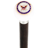 U.S. Navy White Round Knob Cane w/ Custom Wood Shaft & Collar Military Walking Canes - Tophatter Daily Deals