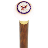 U.S. Navy White Round Knob Cane w/ Custom Wood Shaft & Collar Military Walking Canes - Tophatter Daily Deals