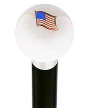 USA Flag White Round Knob Cane w/ Custom Wood Shaft & Collar Military Walking Canes - Tophatter Daily Deals