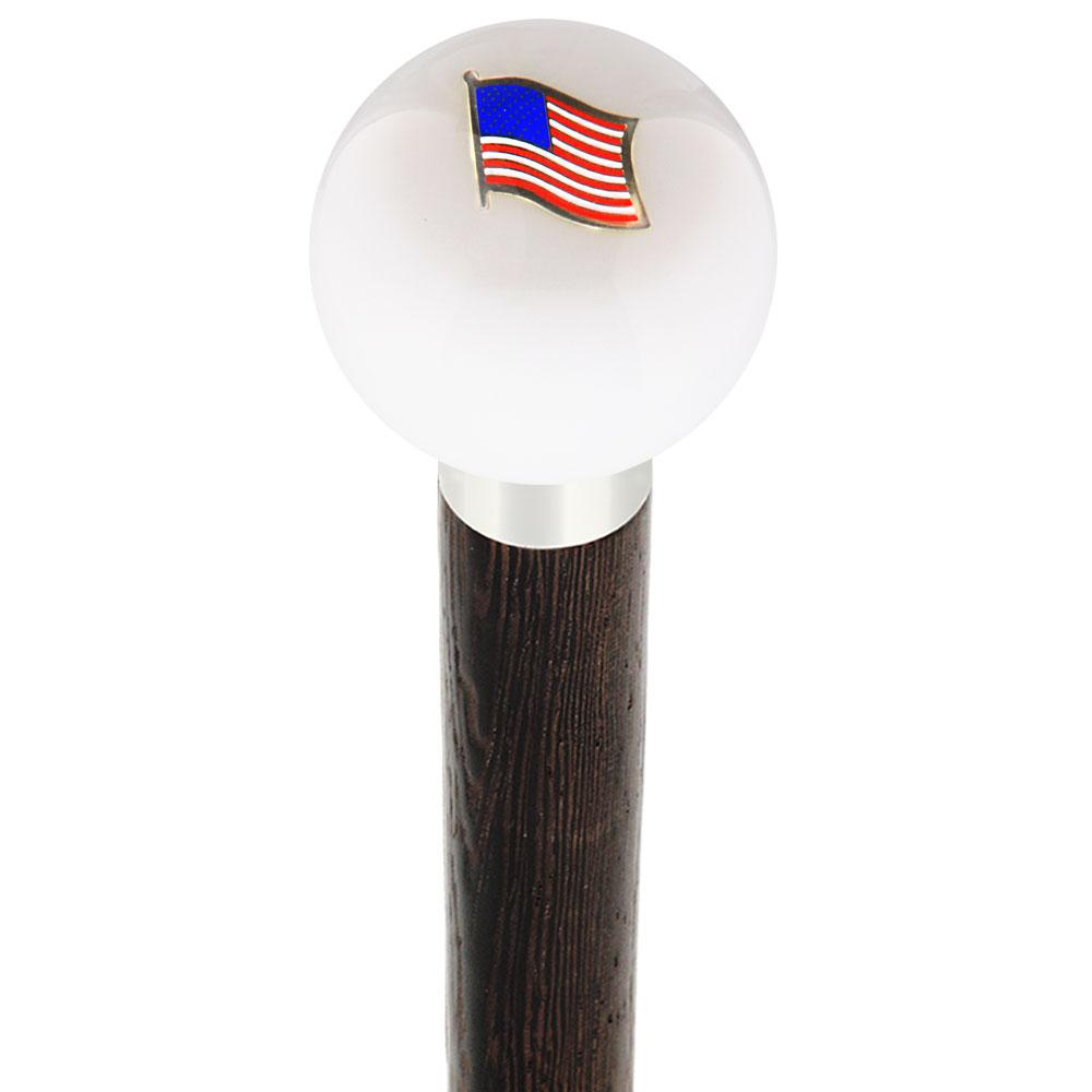 USA Flag White Round Knob Cane w/ Custom Wood Shaft & Collar Military Walking Canes - Tophatter Daily Deals