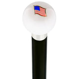 USA Flag White Round Knob Cane w/ Custom Wood Shaft & Collar Military Walking Canes - Tophatter Daily Deals