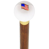 USA Flag White Round Knob Cane w/ Custom Wood Shaft & Collar Military Walking Canes - Tophatter Daily Deals