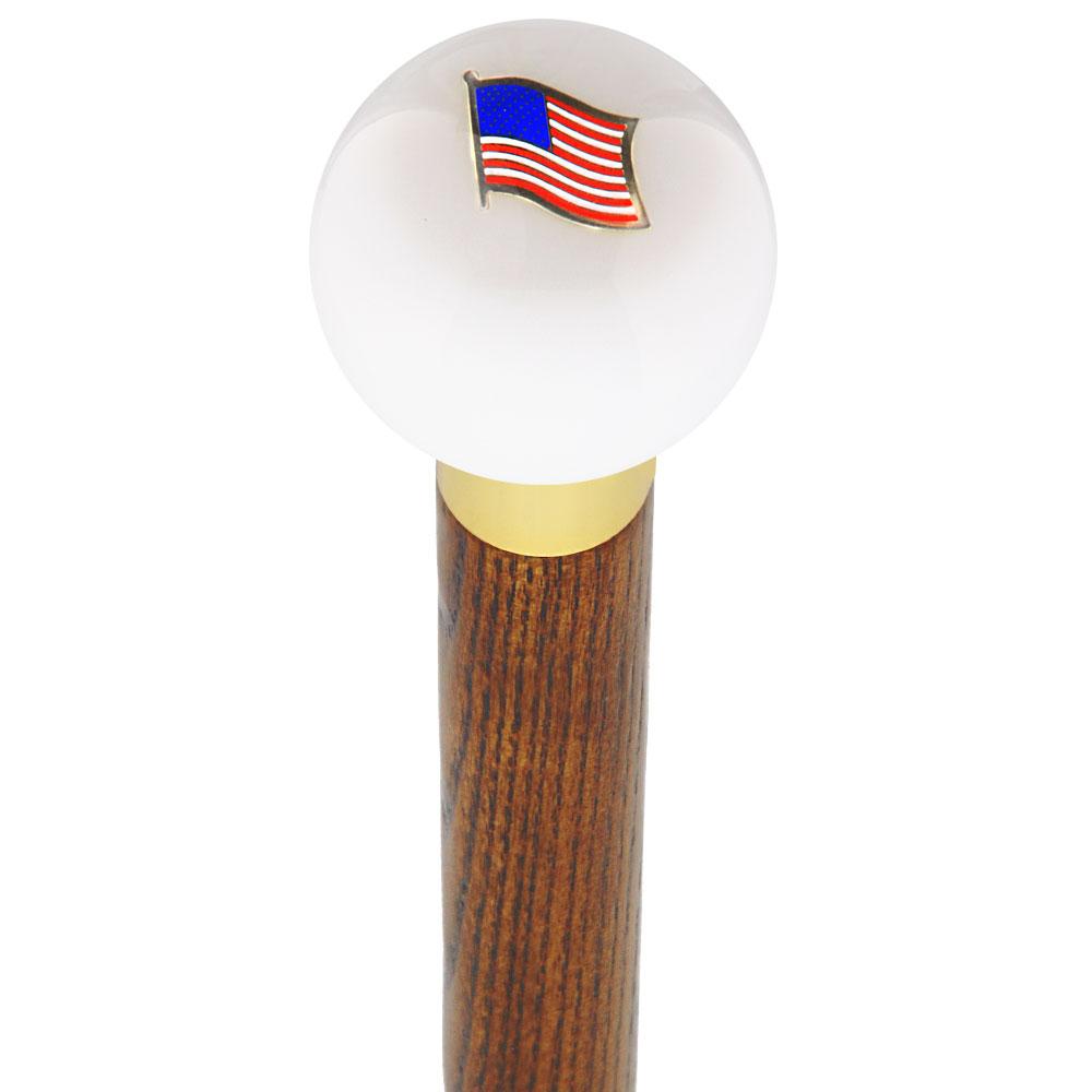 USA Flag White Round Knob Cane w/ Custom Wood Shaft & Collar Military Walking Canes - Tophatter Daily Deals