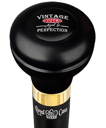 Vintage 70th Birthday Symbol Flask Walking Stick w/ Black Beechwood Shaft & Pewter Collar Military Walking Canes - Tophatter Daily Deals