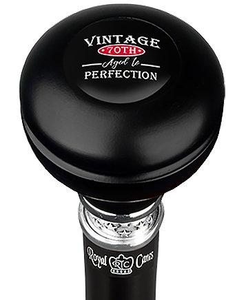 Vintage 70th Birthday Symbol Knob Walking Stick w/ Black Beechwood Shaft & Pewter Collar Military Walking Canes - Tophatter Daily Deals