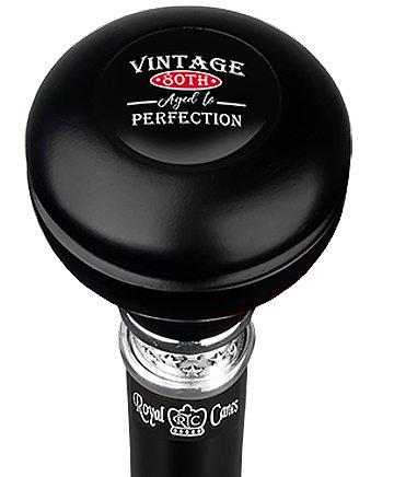 vintage 80th Birthday Symbol Knob Walking Stick w/ Black Beechwood Shaft & Pewter Collar Military Walking Canes - Tophatter Daily Deals