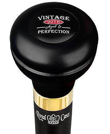 Vintage 90th Birthday Symbol Flask Walking Stick w/ Black Beechwood Shaft & Pewter Collar Military Walking Canes - Tophatter Daily Deals