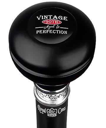 Vintage 90th Birthday Symbol Knob Walking Stick w/ Black Beechwood Shaft & Pewter Collar Military Walking Canes - Tophatter Daily Deals