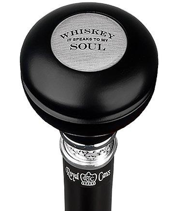 Whiskey Soul Knob Walking Stick w/ Black Beechwood Shaft & Pewter Collar Military Walking Canes - Tophatter Daily Deals