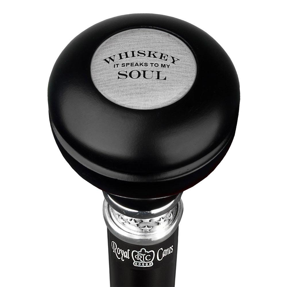 Whiskey Soul Knob Walking Stick w/ Black Beechwood Shaft & Pewter Collar Military Walking Canes - Tophatter Daily Deals