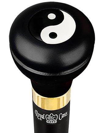 Scratch and Dent Yin & Yang Caduceus Emblem Flask Walking Stick: Wood Shaft Hidden Flask V3076 Military Walking Canes - Tophatter Daily Deals