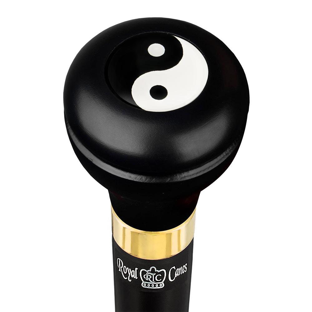 Scratch and Dent Yin & Yang Caduceus Emblem Flask Walking Stick: Wood Shaft Hidden Flask V3076 Military Walking Canes - Tophatter Daily Deals