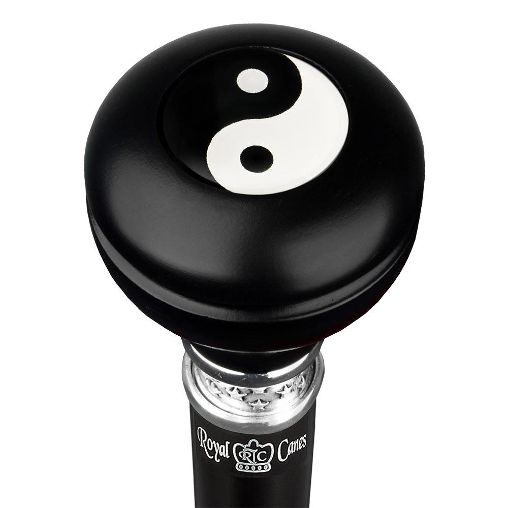 Yin & Yang Caduceus Emblem Knob Stick: Large Knob, Pewter Collar Military Walking Canes - Tophatter Daily Deals