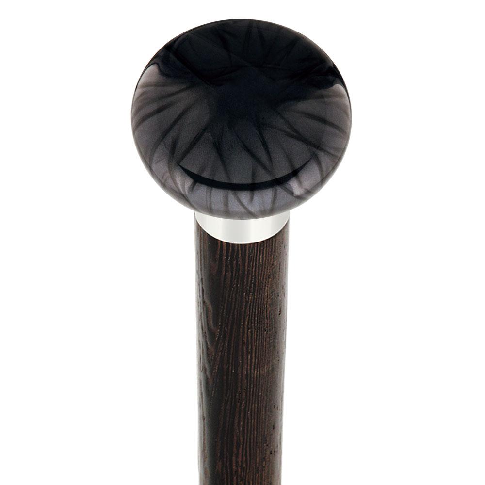 Nostalgia Pearl Black Flat Top Cane w/ Custom Wood Shaft & Collar - Tophatter Daily Deals