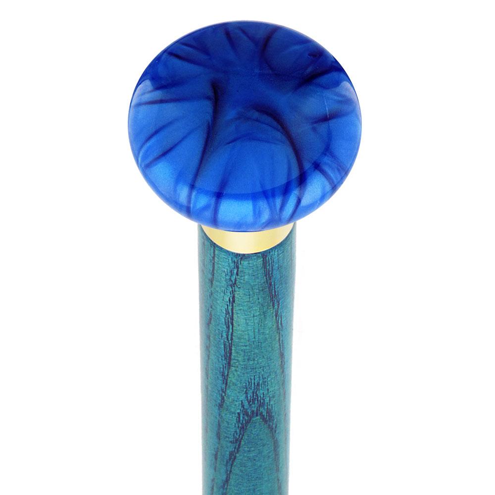 Nostalgia Pearl Blue Flat Top Cane w/ Custom Color Ash Shaft & Collar - Tophatter Daily Deals