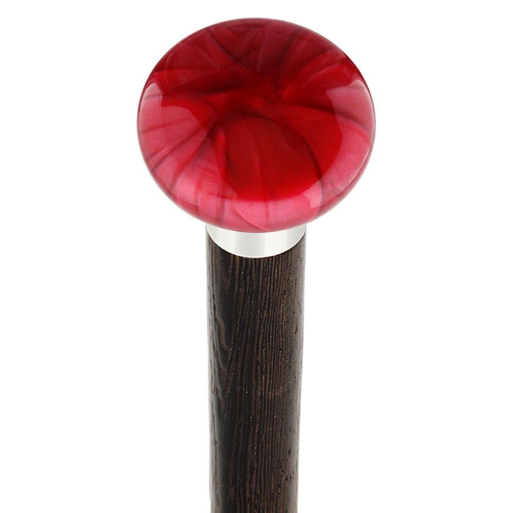 Nostalgia Pearl Red Flat Top Cane w/ Custom Wood Shaft & Collar - Tophatter Daily Deals
