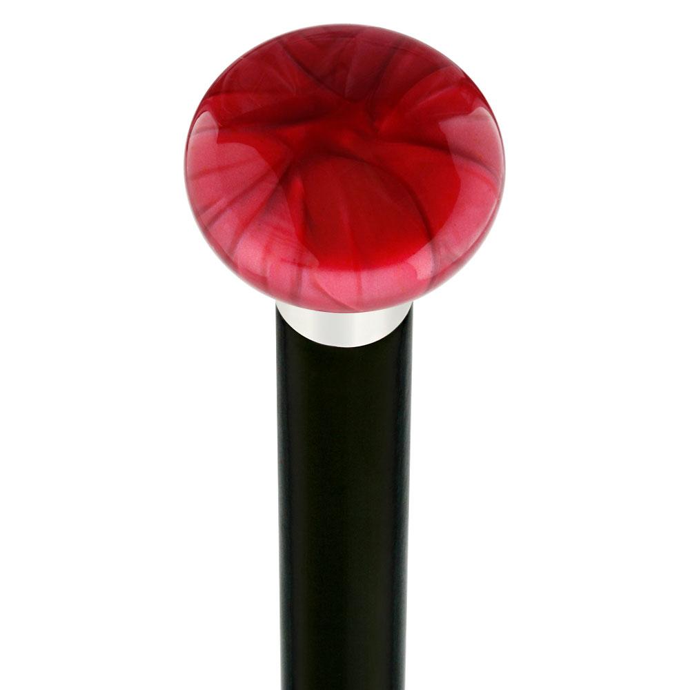 Nostalgia Pearl Red Flat Top Cane w/ Custom Wood Shaft & Collar - Tophatter Daily Deals