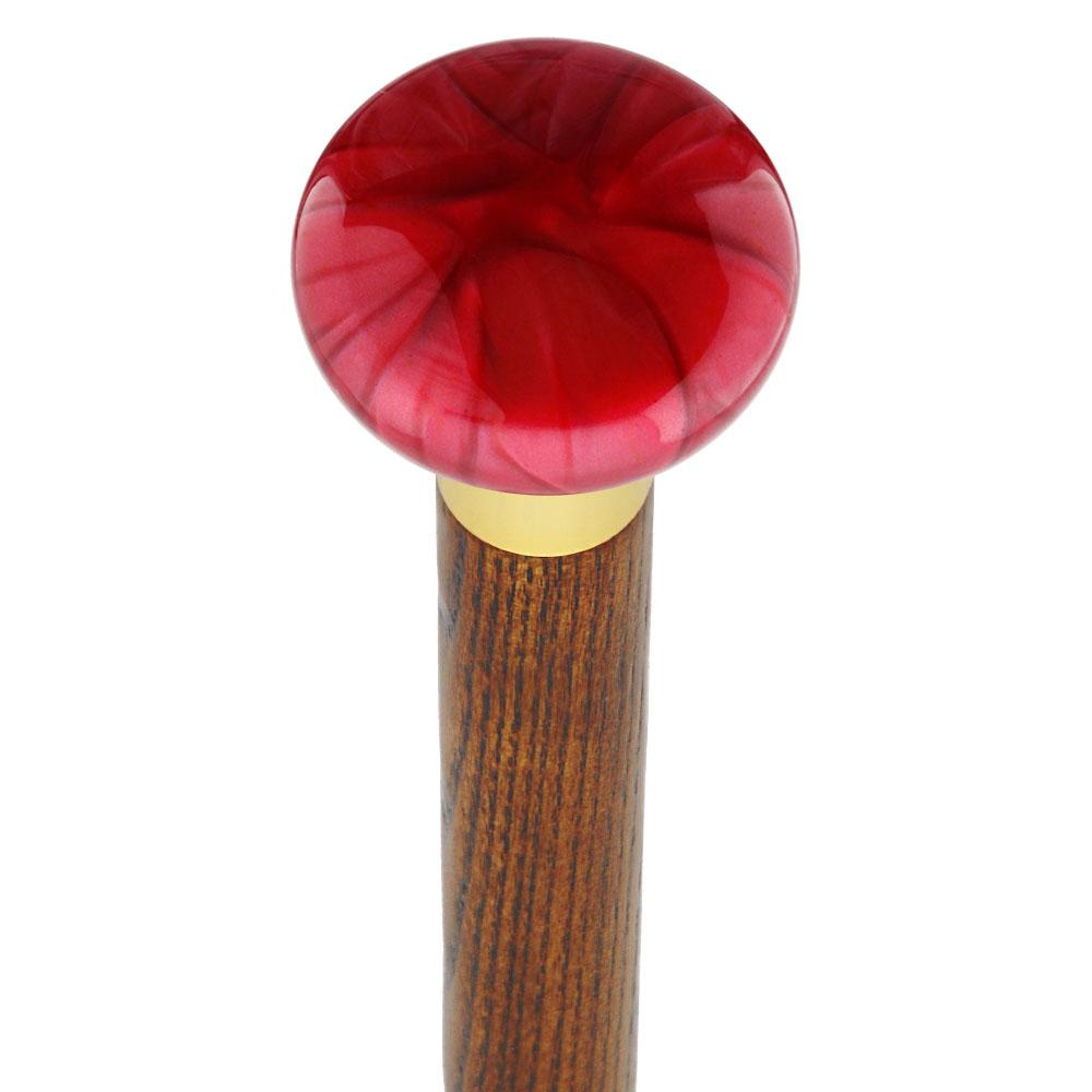 Nostalgia Pearl Red Flat Top Cane w/ Custom Wood Shaft & Collar - Tophatter Daily Deals