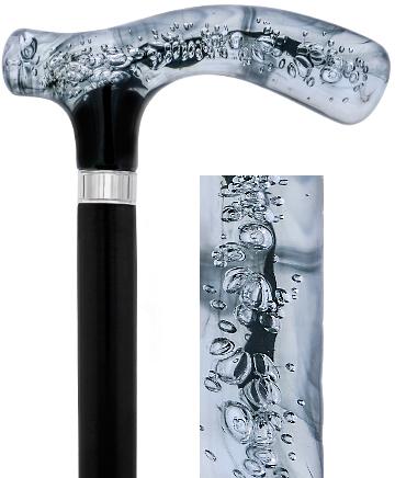 Black and Clear Acrylic Bubble Handle Cane w/ Custom Wooden Shaft Pearl Swirl Lucite Designer Walking Canes - Tophatter Daily Deals