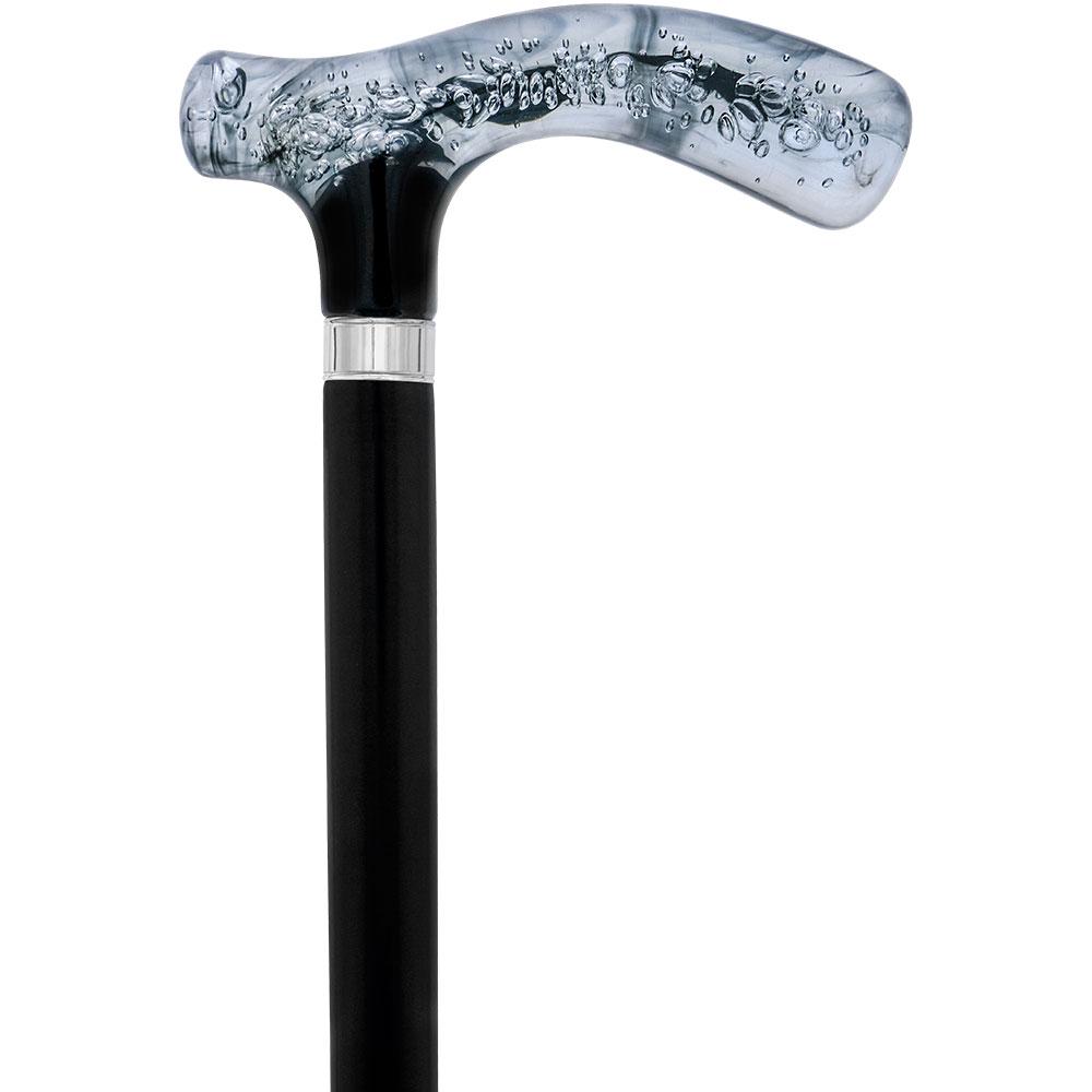 Black and Clear Acrylic Bubble Handle Cane w/ Custom Wooden Shaft Pearl Swirl Lucite Designer Walking Canes - Tophatter Daily Deals
