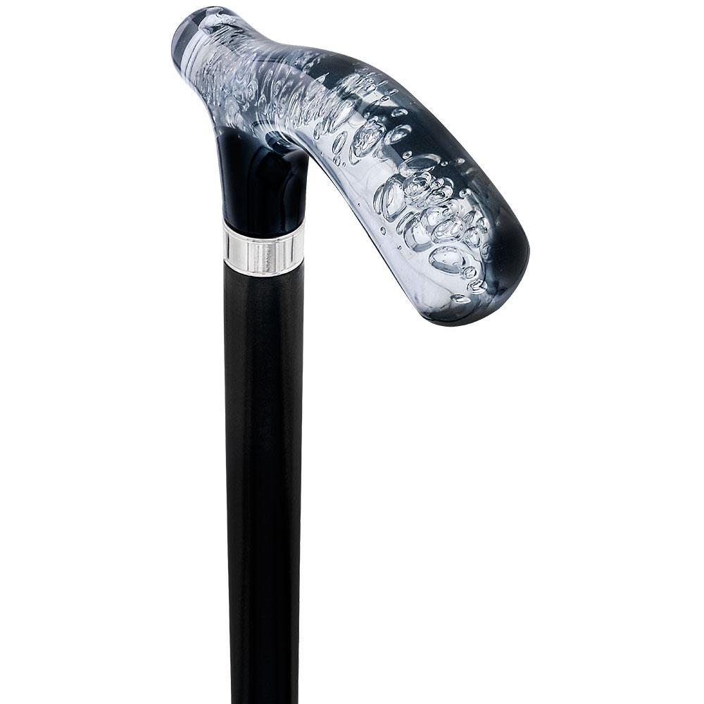 Black and Clear Acrylic Bubble Handle Cane w/ Custom Wooden Shaft Pearl Swirl Lucite Designer Walking Canes - Tophatter Daily Deals