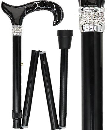 Black Pearlz Designer Adjustable Orthopedic Folding Cane Pearl Swirl Lucite Designer Walking Canes - Tophatter Daily Deals