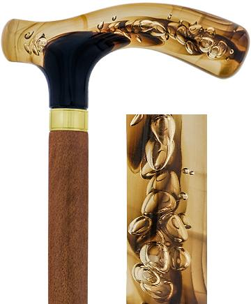 Brown and Clear Acrylic Bubble Handle Cane w/ Custom Wooden Shaft Pearl Swirl Lucite Designer Walking Canes - Tophatter Daily Deals