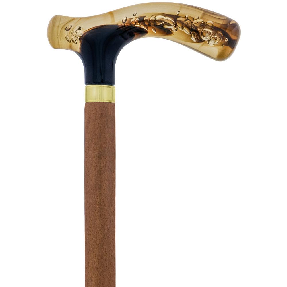 Brown and Clear Acrylic Bubble Handle Cane w/ Custom Wooden Shaft Pearl Swirl Lucite Designer Walking Canes - Tophatter Daily Deals