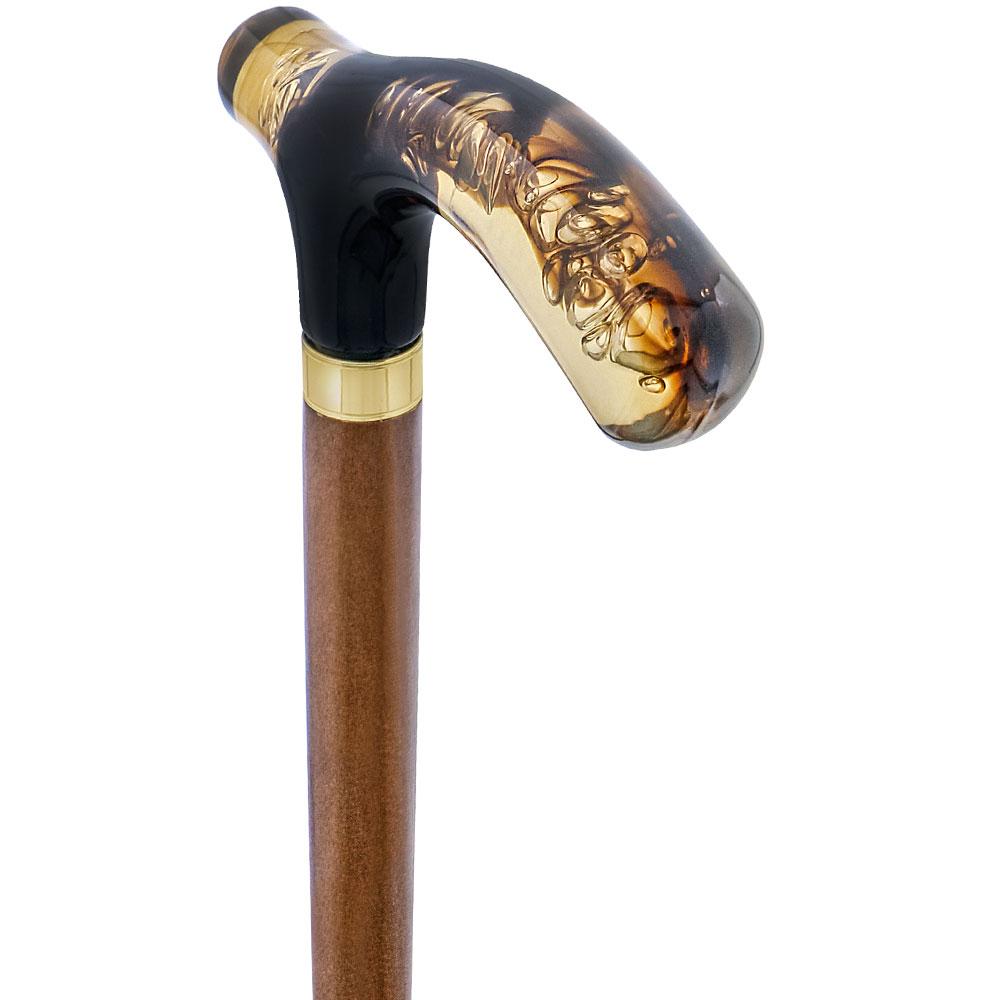 Brown and Clear Acrylic Bubble Handle Cane w/ Custom Wooden Shaft Pearl Swirl Lucite Designer Walking Canes - Tophatter Daily Deals