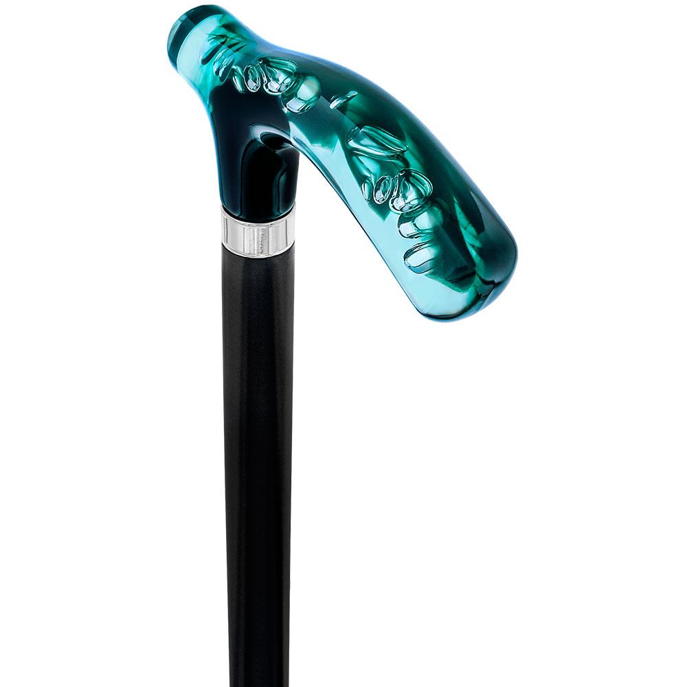 Green and Clear Acrylic Bubble Handle Cane w/ Custom Wooden Shaft Pearl Swirl Lucite Designer Walking Canes - Tophatter Daily Deals