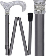 Platinum Pearlz w/Rhinestone collar and Silver shaft Designer Adjustable Orthopedic Folding Cane Pearl Swirl Lucite Designer Walking Canes - Tophatter Daily Deals