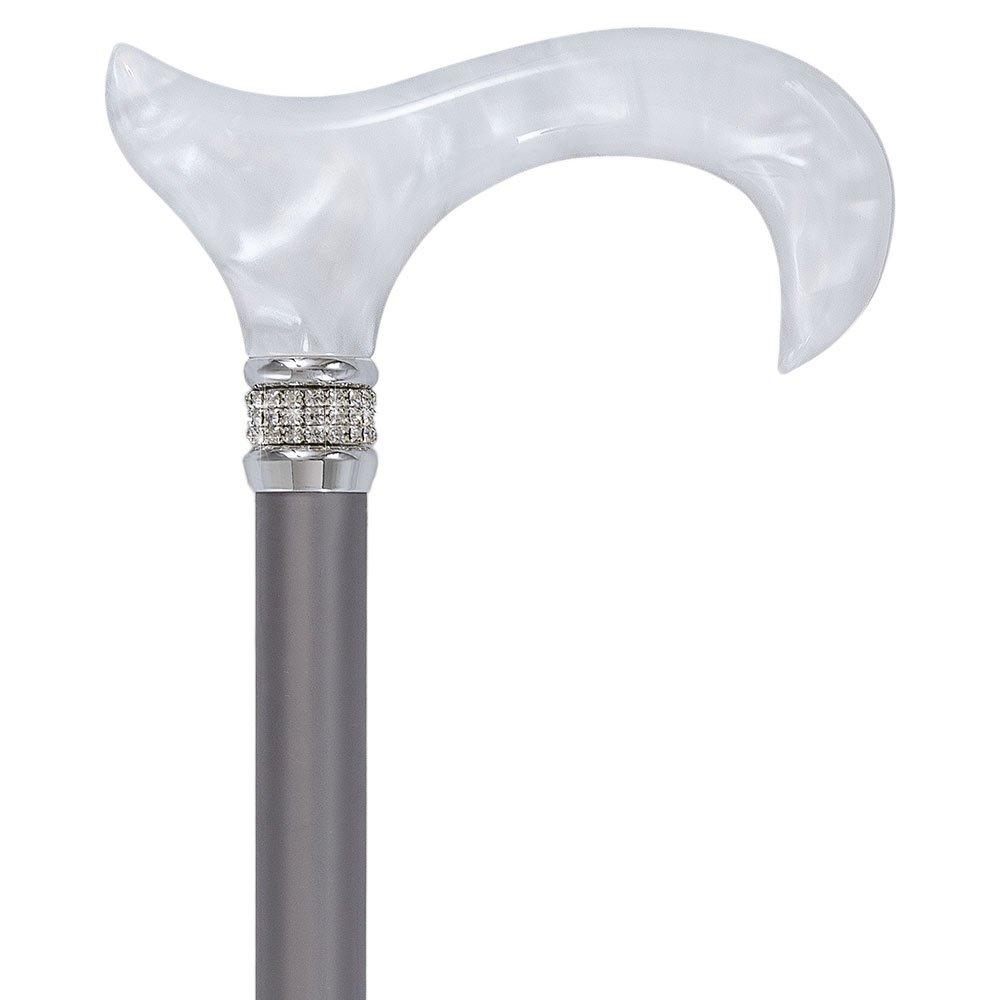 Platinum Pearlz w/Rhinestone collar and Silver shaft Designer Adjustable Orthopedic Folding Cane Pearl Swirl Lucite Designer Walking Canes - Tophatter Daily Deals