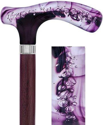 Purple and Clear Acrylic Bubble Handle Cane w/ Custom Wooden Shaft Pearl Swirl Lucite Designer Walking Canes - Tophatter Daily Deals