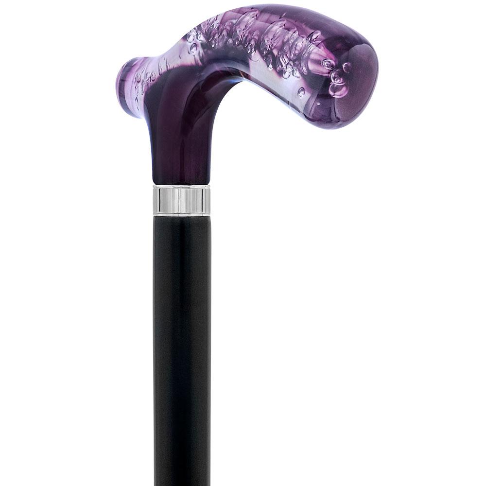 Purple and Clear Acrylic Bubble Handle Cane w/ Custom Wooden Shaft Pearl Swirl Lucite Designer Walking Canes - Tophatter Daily Deals