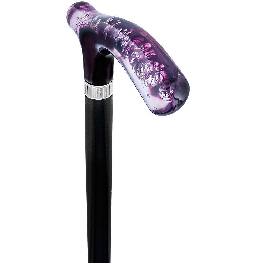 Purple and Clear Acrylic Bubble Handle Cane w/ Custom Wooden Shaft Pearl Swirl Lucite Designer Walking Canes - Tophatter Daily Deals