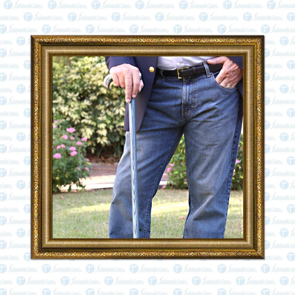 Luxury Blue Chrome Derby Cane - Stained Denim Ash Wood Plated Handle Walking Canes - Tophatter Daily Deals