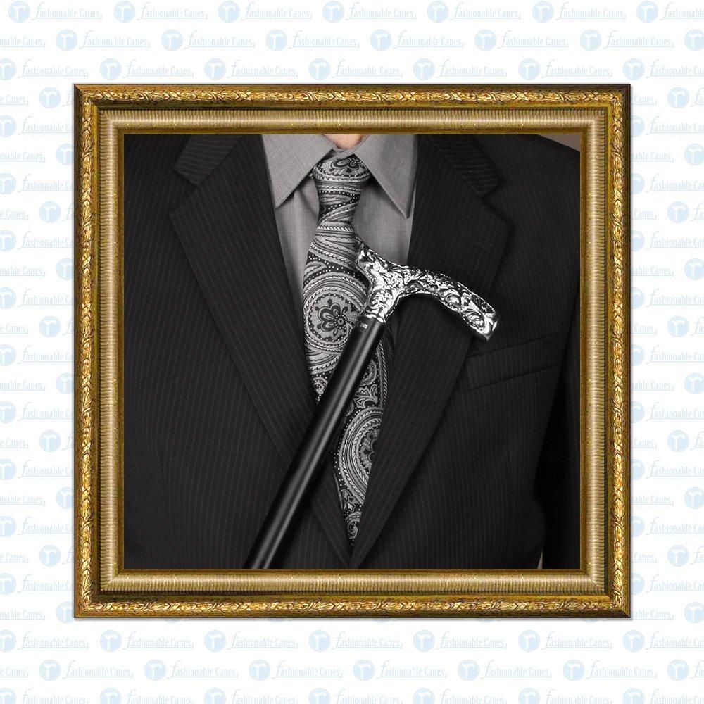 Premium Chrome Brass Scroll Fritz Cane: Black Beechwood Plated Handle Walking Canes - Tophatter Daily Deals