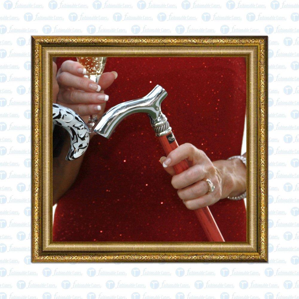 Petite Red Chrome Fritz Cane, Slim Ash Shaft & Pewter Swirl Plated Handle Walking Canes - Tophatter Daily Deals