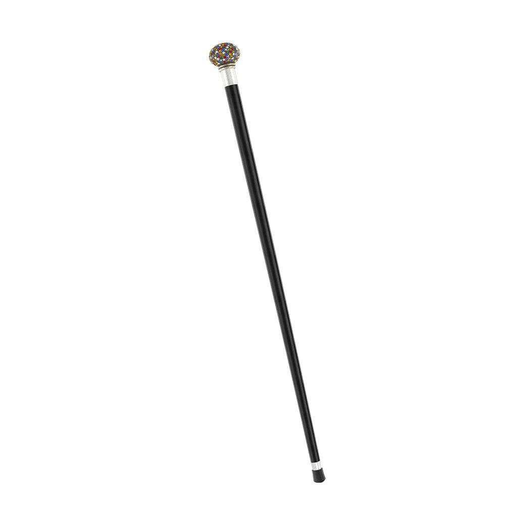 Multi-Colored Swarovski Crystal Encrusted Small Knob Walking Stick with Black Beachwood Shaft Rhinestones Walking Cane - Tophatter Daily Deals