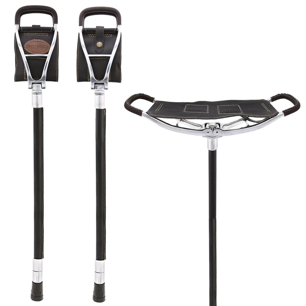 Hammock Seat Cane: Faux Leather with Spike Tip, Non-Adjustable Sitting Canes - Tophatter Daily Deals