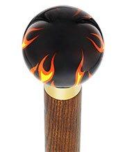Burst of Flames Black Round Knob Cane w/ Custom Color Ash Shaft & Collar Skull Walking Canes Dragon Walking Canes - Tophatter Daily Deals
