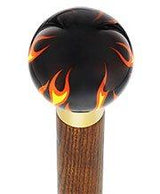 Burst of Flames Black Round Knob Cane w/ Custom Color Ash Shaft & Collar Skull Walking Canes Dragon Walking Canes - Tophatter Daily Deals